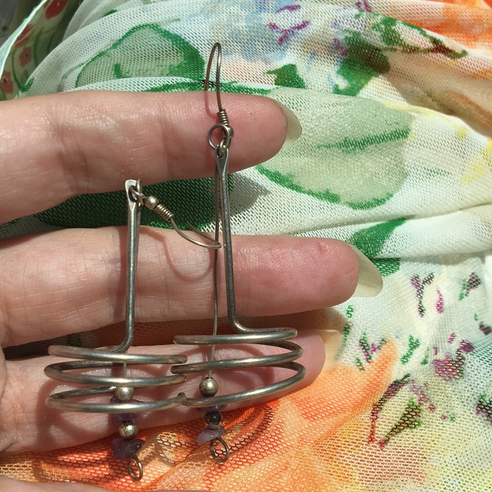 STERLING SILVER AND AMETHYST ART EARRINGS